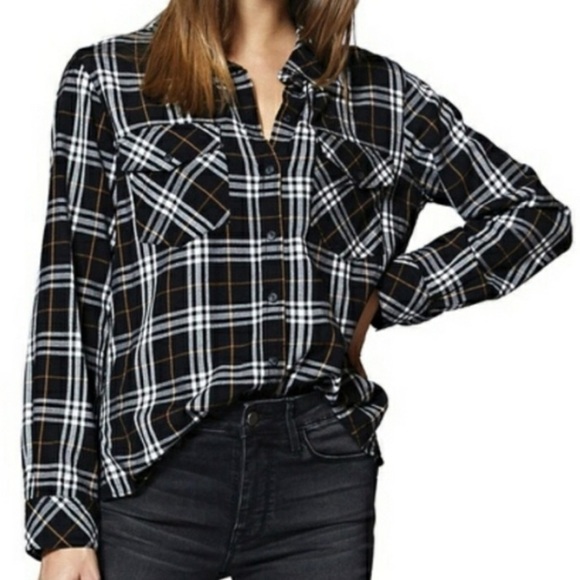 Sanctuary Plaid Buttondown 100% Rayon Top NWOT - Picture 2 of 15